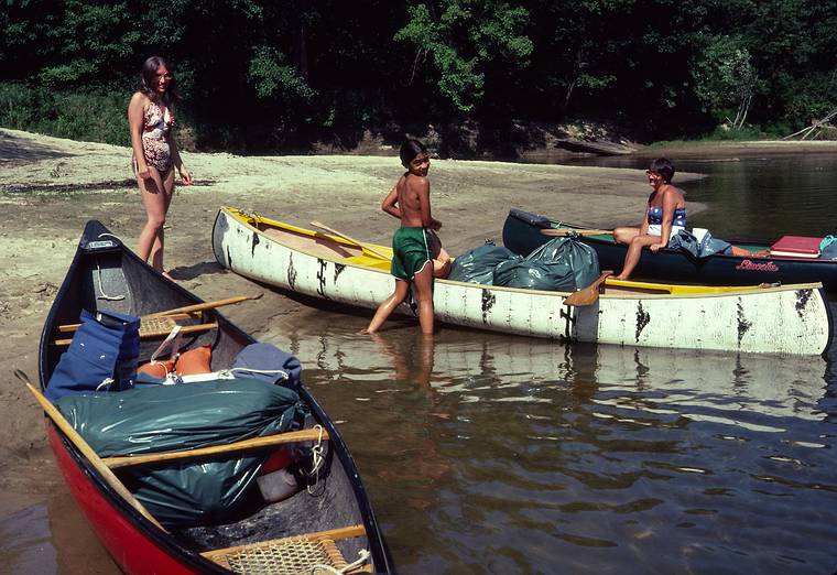 August 20, 1983 - Saco River near Fryeburg, Maine.<br />Putting in at Swans Falls.<br />Joyce, Eric, and Joyce's sister Norma.