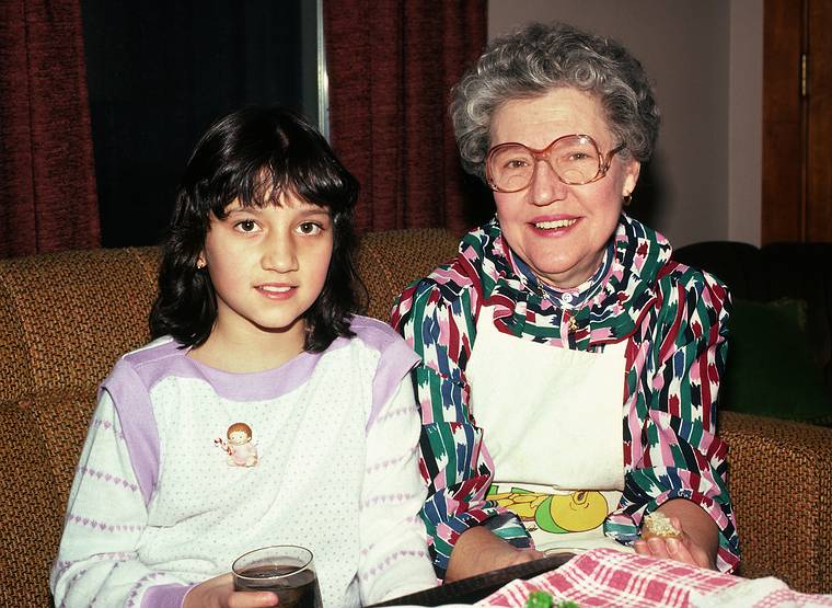 Dec. 25, 1983 - Christmas at Memere Marie's in Lawrence, Massachusetts.<br />Melody and her grandmother Memere Marie.