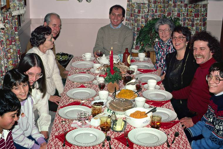 Dec. 25, 1983 - Christmas at Memere Marie's in Lawrence, Massachusetts.<br />Around the table: Eric, Melody, Joyce, Aunt Retta, Uncle Ernie, Tom, Marie, Norma, Paul, and Carl.