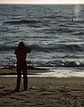 May 7, 1984 - Point Reyes National Seashore, California.<br />Joyce looking at a whale at McClures Beach.