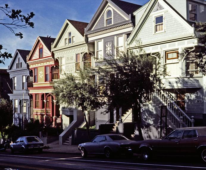 May 8, 1984 - San Francisco, California.<br />Victorian houses on Powell Street.