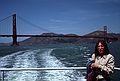 May 9, 1984 - San Francisco, California.<br />Sightseeing boat ride from Pier 39 to Golden Gate Bridge and back.<br />Joyce and Golden Gate Bridge.