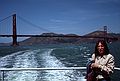 May 9, 1984 - San Francisco, California.<br />Sightseeing boat ride from Pier 39 to Golden Gate Bridge and back.<br />Joyce and Golden Gate Bridge.
