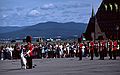 August 4-18, 1985 - Quebec City, Quebec, Canada.<br />The guards, with their mascot, a ram, at the changing of the guard  ceremony at the Citadel.