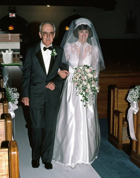 October 26, 1986 - Sacred Heart Church in Bradford, Massachusetts.<br />Leslie escorted by her father.