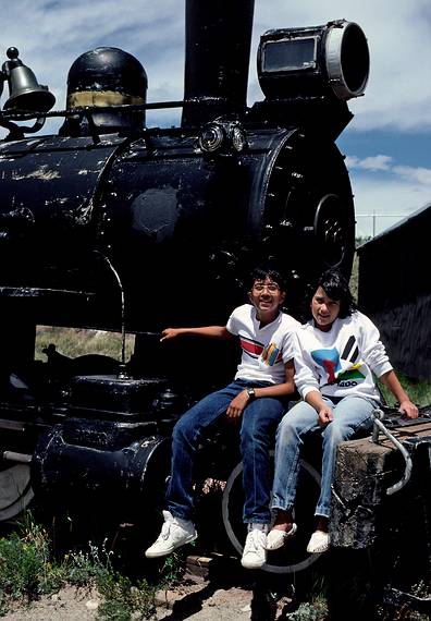 July 24, 1986 - South Park City Museum, Fairplay, Colorado.<br />Eric and Melody on the steam engine.