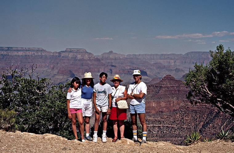 July 28, 1986 - South Rim of the Grand Canyon, Arizona.<br />Melody, Joyce, Eric. Marie, and Carl.