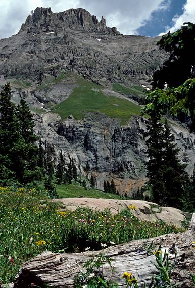 August 3, 1986 - Jeep ride in the mountains around Ouray, Colorado.<br />Cirque Mountain or Teakettle Peak?