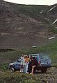 August 3, 1986 - Jeep ride in the mountains around Ouray, Colorado.<br />Carl, Marie, Joyce, Eric, and Melody and our rented Jeep.