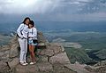 August 4, 1986 - Ride up Mt. Evans (4346m=14258'), Colorado.<br />Joyce and Melody at the summit.