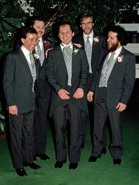 Feb. 14, 1987 - Rolling Green Inn, Andover, Massachusetts.<br />Tom and Kim's pre-wedding photo session.<br />Tom with Paul with long beard at right.
