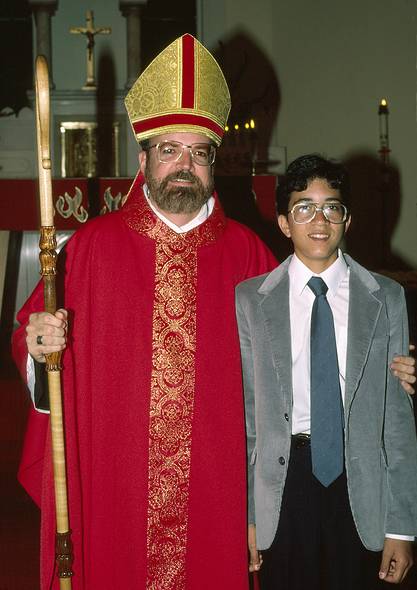 May 7, 1987 - Merrimac, Massachusetts.<br />Eric's confirmation.<br />Roman catholic bishop and Eric at the local catholic church