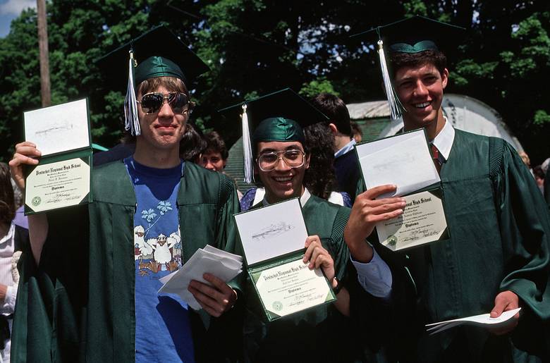 June 6, 1987 - West Newbury/Groveland, Massachusetts.<br />Carl's graduation from Pentucket Regional High School.<br />Carl and friends showing their diplomas.