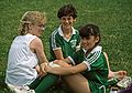 June 1987 - North Andover, Massachusetts.<br />Melody and teammates during a soccer match.