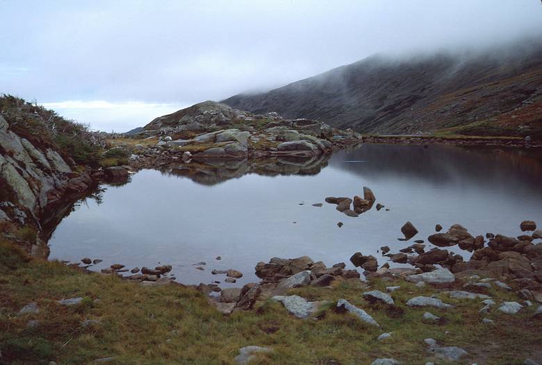 Sept. 7, 1987 - Mt. Washington area, New Hampshire.<br />Hike from Lakes of the Clouds AMC hut to Pinkham Notch via Mt. Washington.<br />One of the Lakes of the Clouds lake.