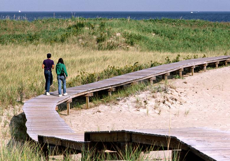 Sept. 19, 1987 - Parker River National Wildlife Refuge, Plum Island, Massachusetts.<br />Eric and Joyce heading for the beach.