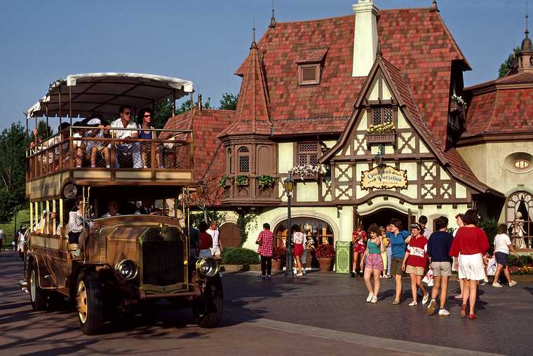 May 2, 1987 - Epcot Center at Walt Disney World in Orlando, Florida.<br />Double decker bus in front of a German building.