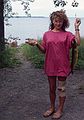 August 16-30, 1987 - Camping on Burton Island on Lake Champlain, Vermont.<br />Becky and her catch of the day (the big one got away).