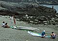 July 2-15, 1988 - Bailey Island, Maine.<br />Leslie and Oscar visiting for the day with their sailboards.<br />Becky and Melody watching Oscar, Joyce, and Leslie rigging the sailboards.