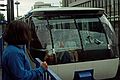 August 16, 1988 - Seattle, Washington.<br />Joyce watching the arrival of a monorail train.