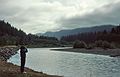 August 20, 1988 - Hoh Rain Forest in Olympic National Park, Washington.<br />Joyce along the shore of Hoh River.