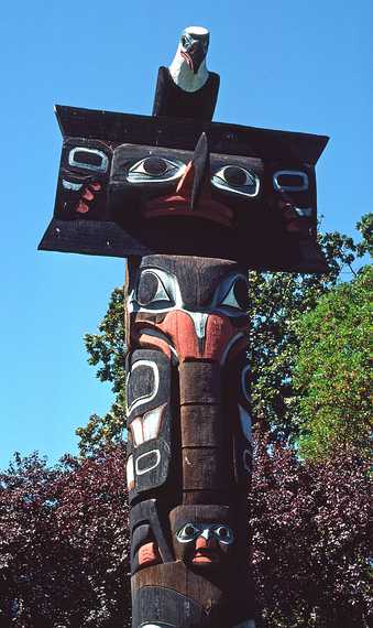 August 21, 1988 - Victoria, British Columbia, Canada.<br />Totem pole with bald eagle on top.