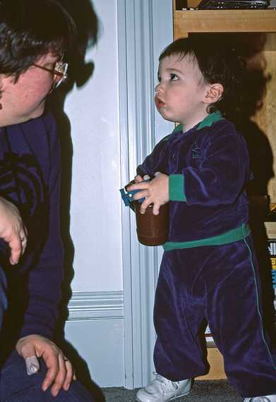 Feb, 1989 - At Paul and Norma's, Teksbury, Massachusetts.<br />Norma and TJ.