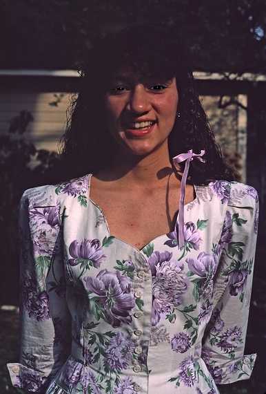 June 2, 1989 - Merrimac, Massachusetts.<br />Melody in her Junior Prom dress.