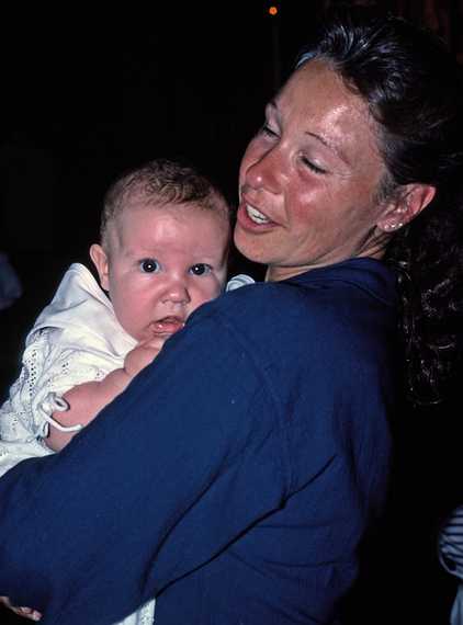 June 25, 1989 - Lawrence, Massachusetts.<br />Michael's christening.<br />Kim with Michael.
