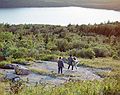 August 21-26, 1989 - Mount Desert Island, Maine.<br />Atop Cadillac Mountain in Acadia National Park.<br />Melody watching Eric and Becky horsing around.