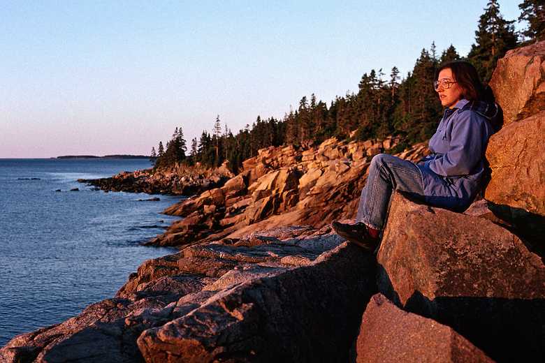 August 21-26, 1989 - Mount Desert Island, Maine.<br />Joyce at sunrise.