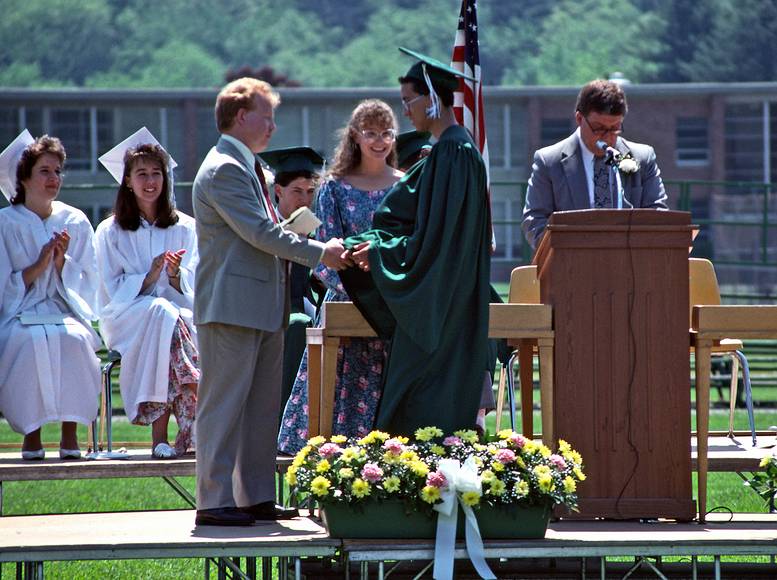 June 2, 1990 - West Newbury/Groveland, Massachusetts.<br />Eric's graduation from Pentucket High School.<br />Eric getting his diploma with Becky, a junior,  handing them out.