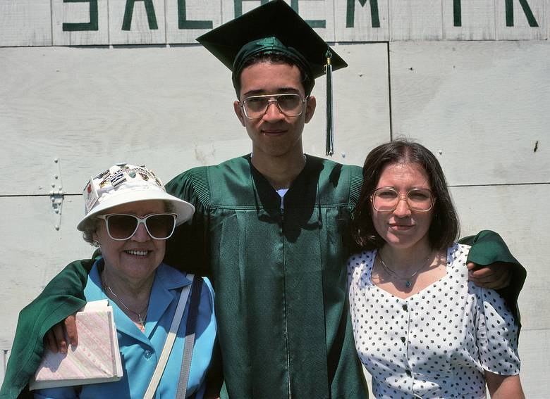 June 2, 1990 - West Newbury/Groveland, Massachusetts.<br />Eric's graduation from Pentucket High School.<br />Eric with Marie, his grandmother, and Joyce, his mother.