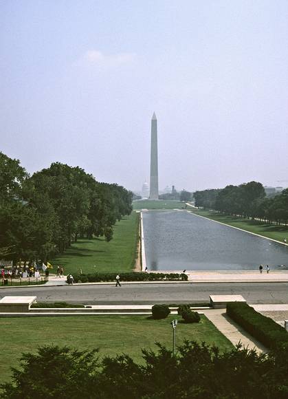 August 27, 1990 - Washington, District of Columbia.<br />The Washington Monument as seen from Lincoln Memorial.