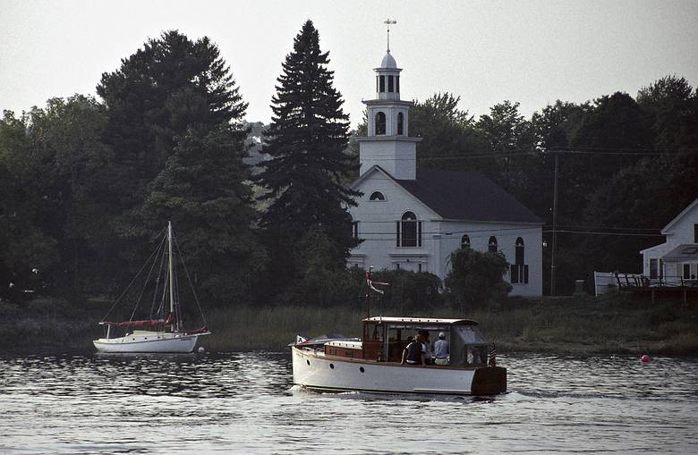 October 1990 - Maudslay State Park, Newburyport, Massachusetts.<br />Union Congregational Church in Amesbury across the Merrimack River.