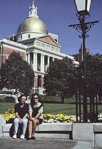 October 1990 - Boston, Massachusetts.<br />Joyce and Natalia in front of the state capitol.