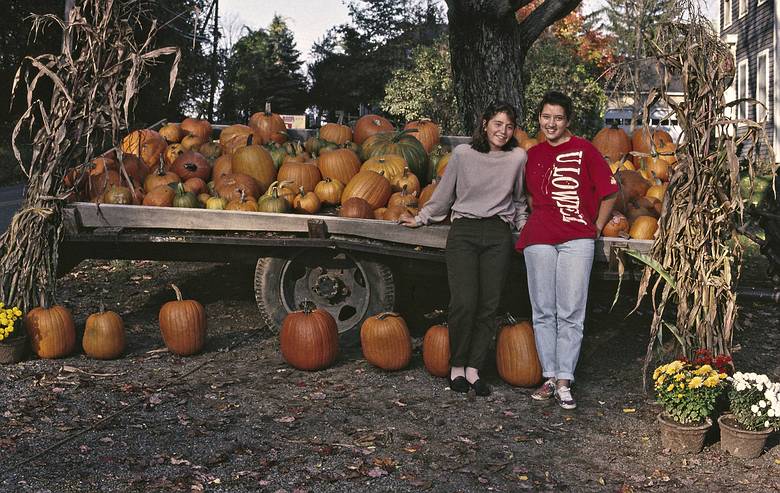 October 1990 - At Henderson Farm, Haverhill, Massachusetts.<br />Natalia and Melody about to buy some pumpkins.