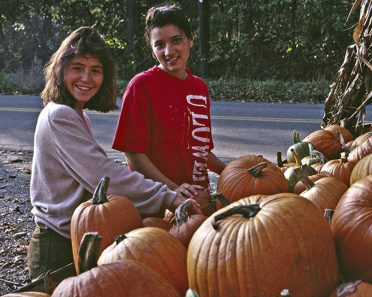 October 1990 - At Henderson Farm, Haverhill, Massachusetts.<br />Natalia and Melody picking out some pumpkins.