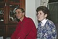 December 22, 1990 - Merrimac, Massachusetts.<br />Cranberry and popcorn or decorate the Christmas tree time.<br />Becky's parents Bill and Joy.