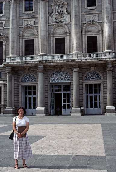 June 29, 1990 - Madrid, Spain.<br />Joyce in front of an entrance to the Royal Palace.