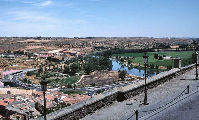 June 30, 1990 - Toledo, Spain.<br />View of the outskirts of town from near the Puerta del Sol.