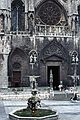 July 2, 1990 - Burgos, Spain.<br />Fountain and statue of Santa Maria in front of the main door into the cathedral.