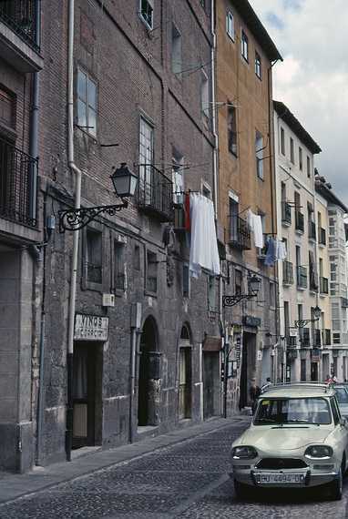 July 2, 1990 - Burgos, Spain.<br />Buildings along a street near the cathedral.