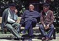 July 2, 1990 - Burgos, Spain.<br />Three locals on Paseo del Espoln.