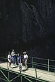July 6, 1990 - Hike in the Garganta del Cares (Cares River Gorge), Leon, Spain.<br />Melody, Julian, Joyce, and Baiba over the Cares River.