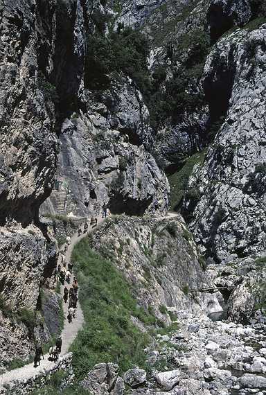 July 6, 1990 - Hike in the Garganta del Cares (Cares River Gorge), Leon, Spain.<br />We shared the trail with goats.