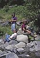 July 11, 1990 - South of Saint-Bat. France.<br />Lunch break along the Garonne River.<br />Joyce, Ronnie, and Baiba.