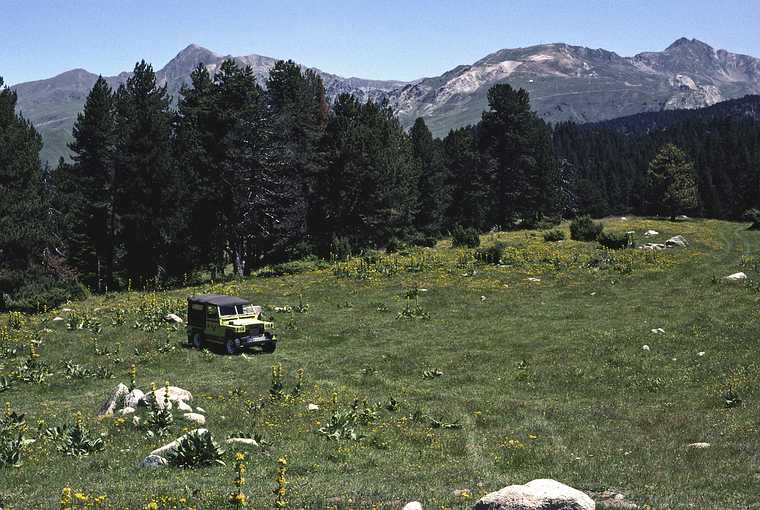 July 12, 1990 - Hike near Salsrdu, Lerida, Spain.<br />The Land Rover was our escape from the flies.