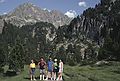 July 13, 1990 - Hike into lakes region south of Salardu, Lerida, Spain.<br />Baiba, Julian, Ronnie, Joyce, and Melody back down in the valley.