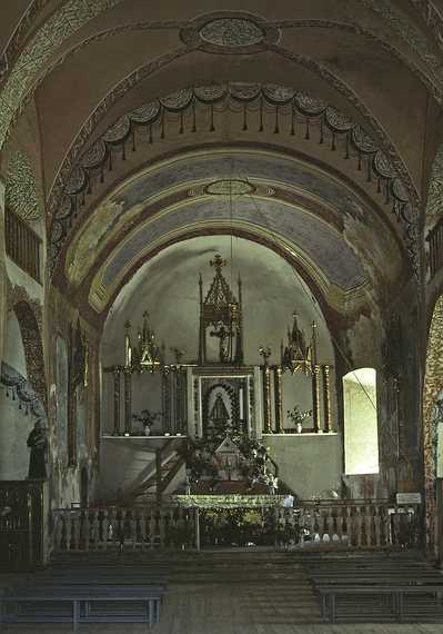 July 16, 1990 - Hike from the Baqueira/Beret area to Santuario de Montgarri, Lerida, Spain.<br />Inside the Santuario de Montgarri.